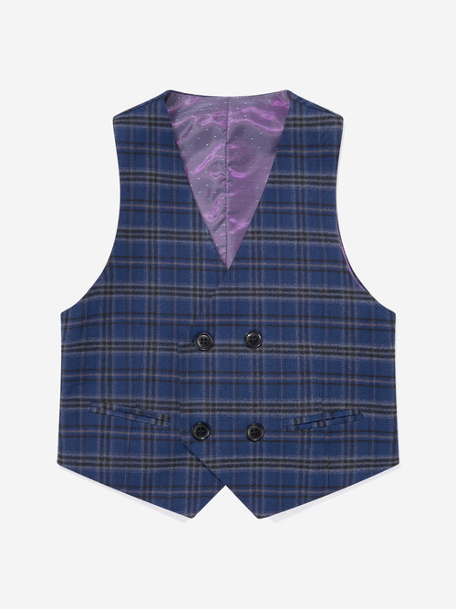 SUITLAB London Boys Checked 3 Piece Suit Set in Navy