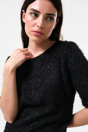 Laureen Eyelash Rib Short Sleeve Jumper - Black