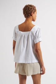 Lea Recycled Cotton Square Neck Short Sleeve Blouse - White
