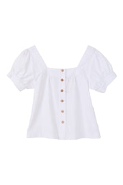 Lea Recycled Cotton Square Neck Short Sleeve Blouse - White