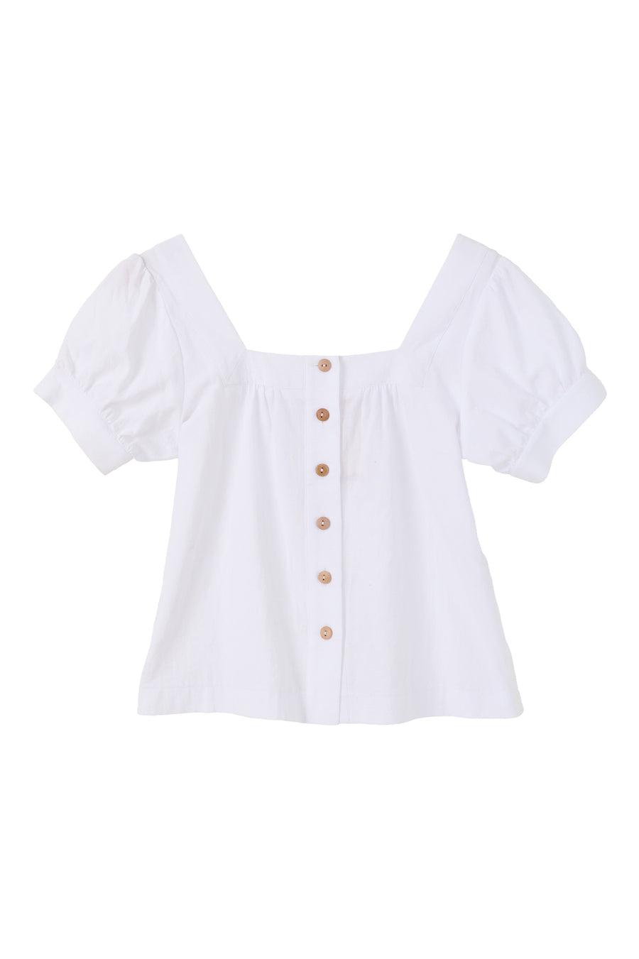 Lea Recycled Cotton Square Neck Short Sleeve Blouse - White