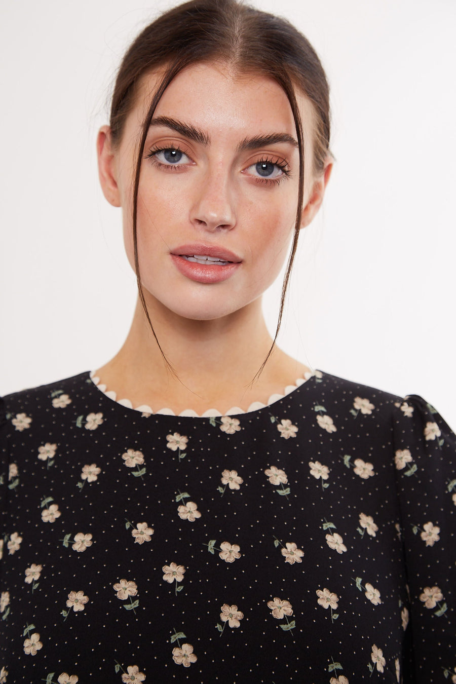 Louche Lilianne Anemone Print Mini Tiered Long Sleeve Dress