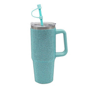 Teal Diamante Drinks Cup for Hot Or Cold Drinks | Large Thermal Travel Mug with Lid & Straw for Office, Gym, Home Or Travel | Insulated Tumbler Coffee Cups for Daily Use