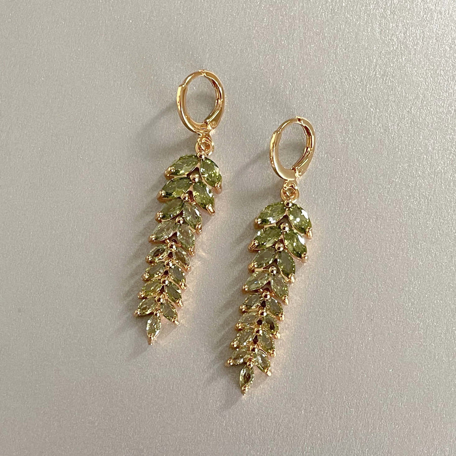 Celestina Green Jewelled Feather Earrings