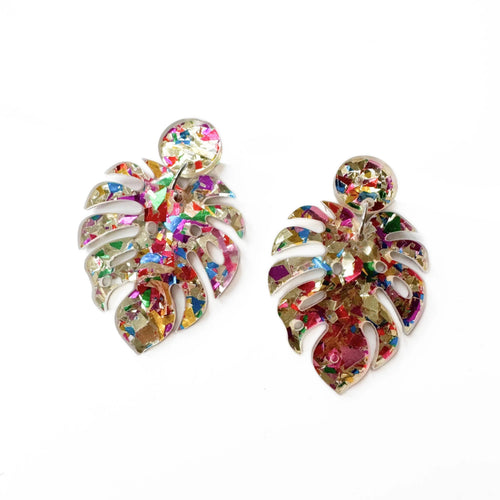 Tropica Monstera Leaf Acrylic Statement Earrings