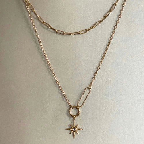 Sahara Luxe 18k Gold Plated Double Layer Sunburst Pendant Necklace