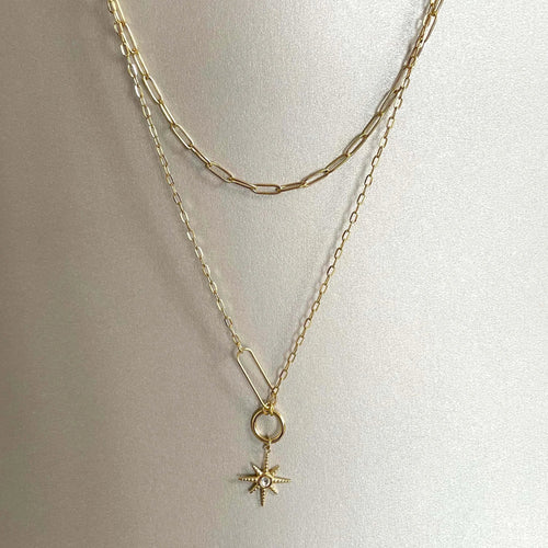 Sahara Luxe 18k Gold Plated Double Layer Sunburst Pendant Necklace
