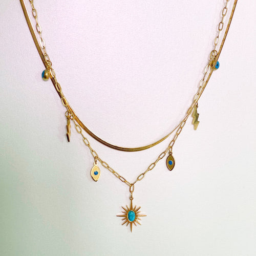 Cleopatra 18k Gold Plated Double Layered Charm Necklace