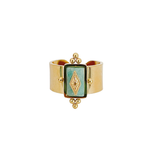 Luna Wide Band Irregular Turquoise Crystal Ring