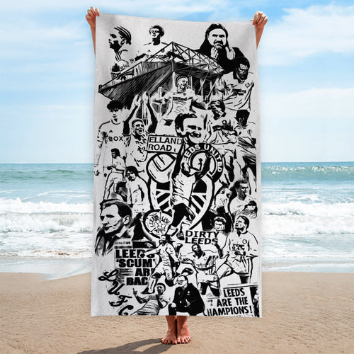 Leeds - B&W Montage - Personalised Retro Lightweight, Microfibre Beach Towel - 150cm x 75cm
