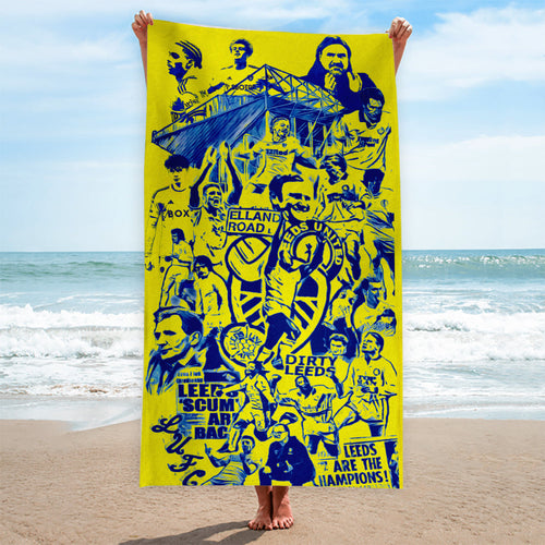 Leeds - Blue Montage - Personalised Retro Lightweight, Microfibre Beach Towel - 150cm x 75cm