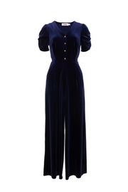 Lyes Velvet Short Sleeved Jumpsuit - Navy