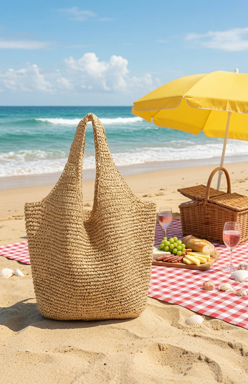 Slouchy Raffia Tote Bag Straw Beach Bag