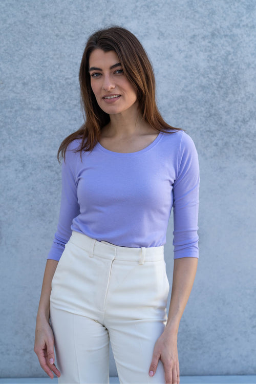 3/4 Sleeve Scoop Neck Cotton Modal T-Shirt