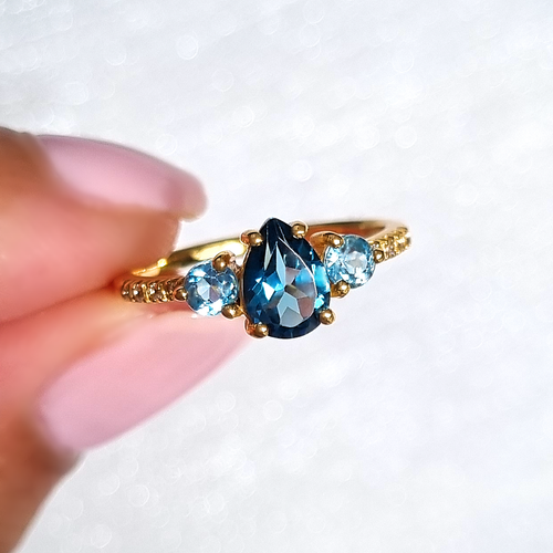 London Blue and Swiss Blue Topaz Ring in 18k Gold Vermeil