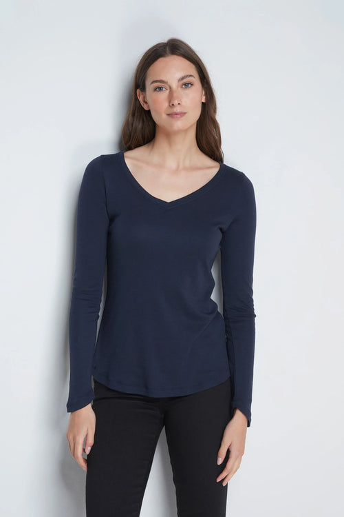 Long Sleeve V Neck Cotton Modal T-shirt