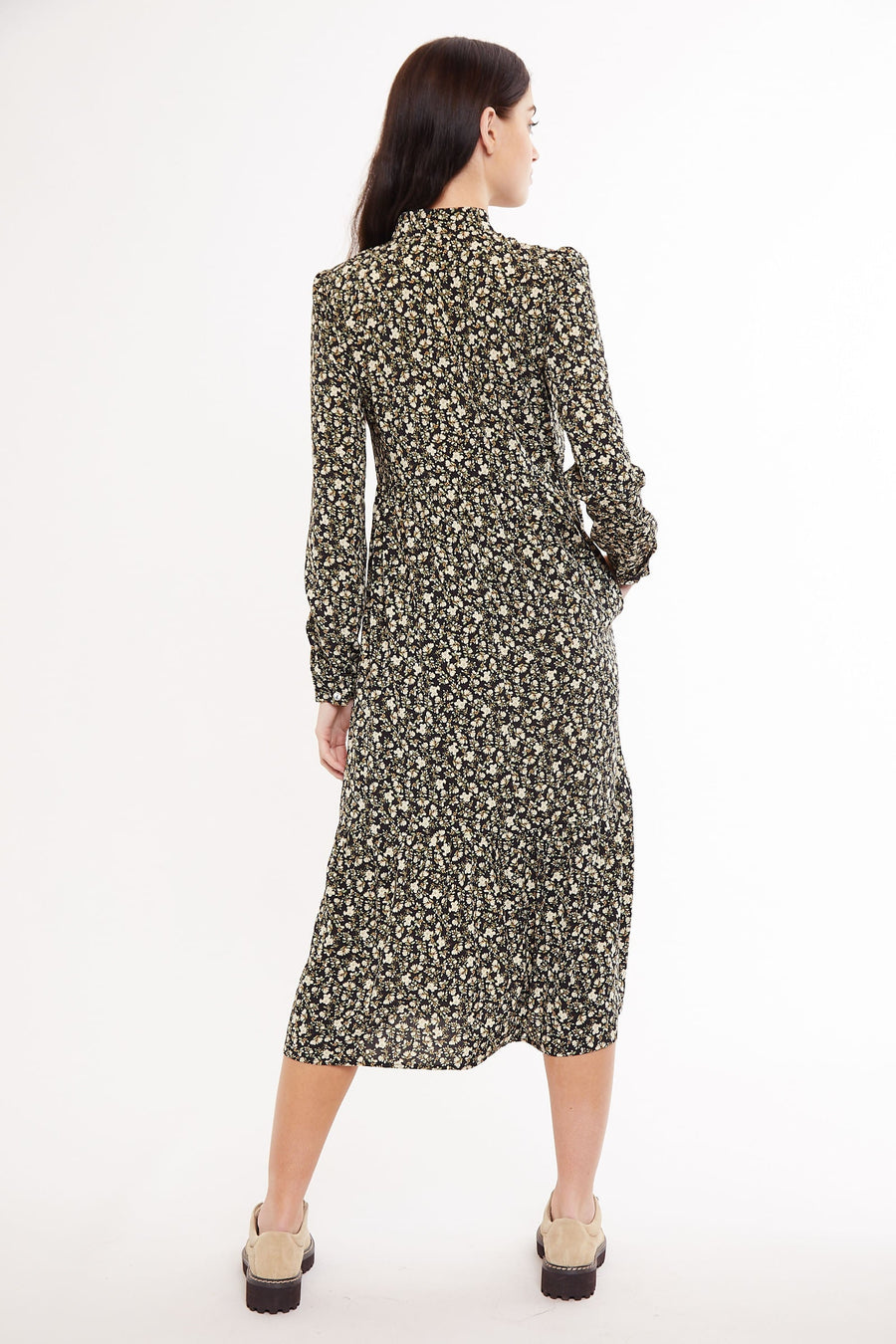 Macha Winter Garden Print Long Sleeved Tie Midi Dress