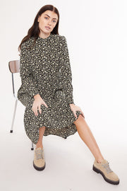 Macha Winter Garden Print Long Sleeved Tie Midi Dress