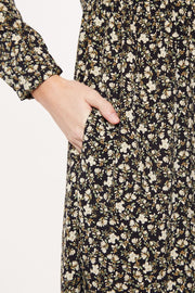 Macha Winter Garden Print Long Sleeved Tie Midi Dress