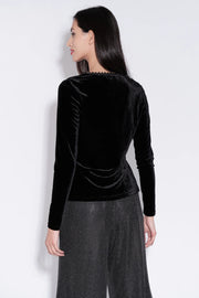 Maeko Velvet V Neck Top in Black
