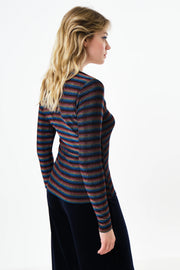 Maeko Sparkle Stripe V-Neck Top - Gold