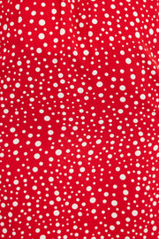 Louche Mara Spot It Print Ruffle Hem Wrap Midi Skirt Red