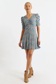 Margot Art Attack Print Mini Tea Dress - Duck Egg