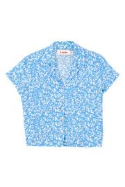 Marika Negative Floral Print Short Sleeve Shirt - Blue