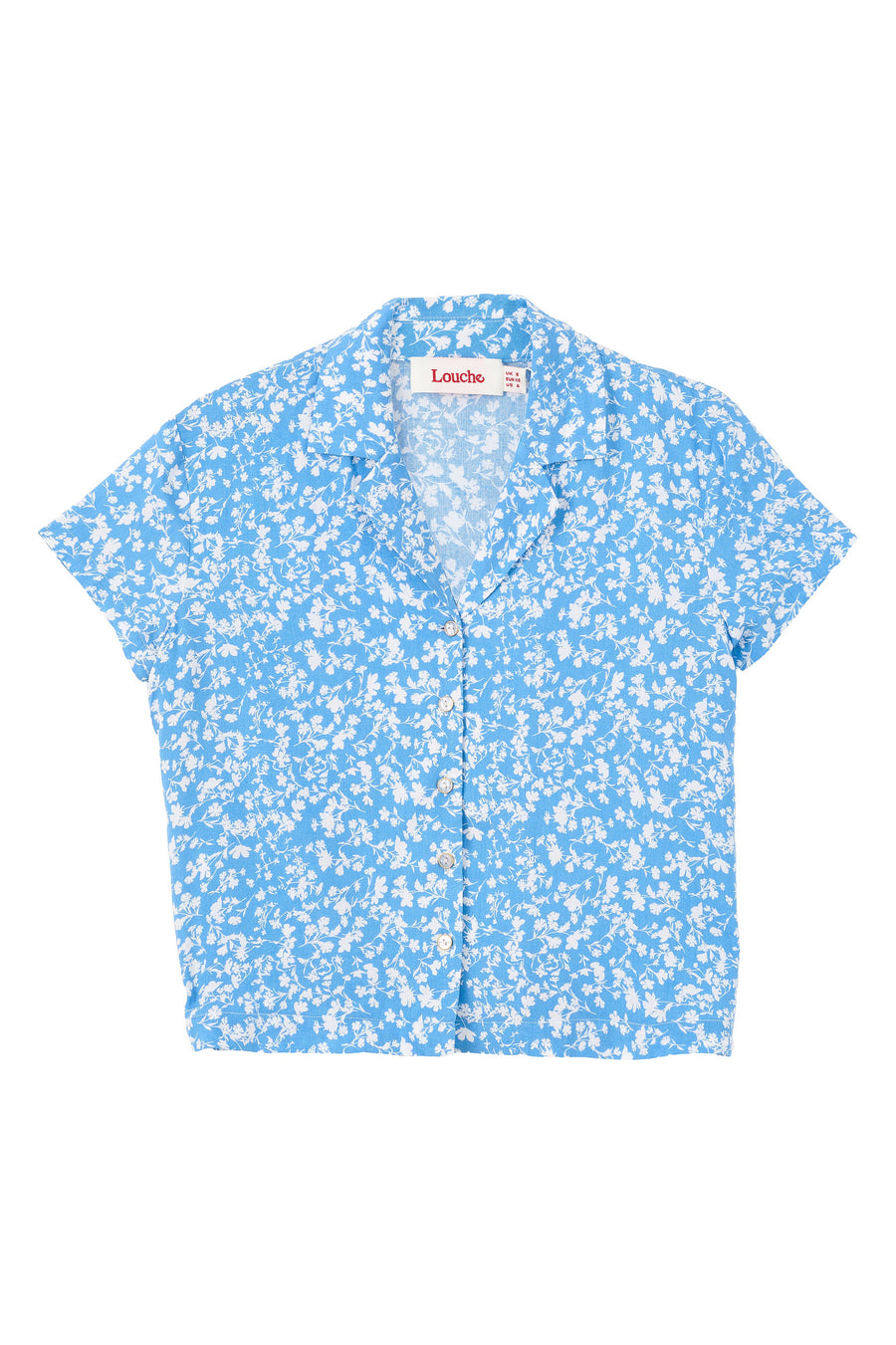 Marika Negative Floral Print Short Sleeve Shirt - Blue