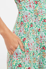 Louche Merle Flower Show Print V Neck Short Sleeve Tea Dress Green
