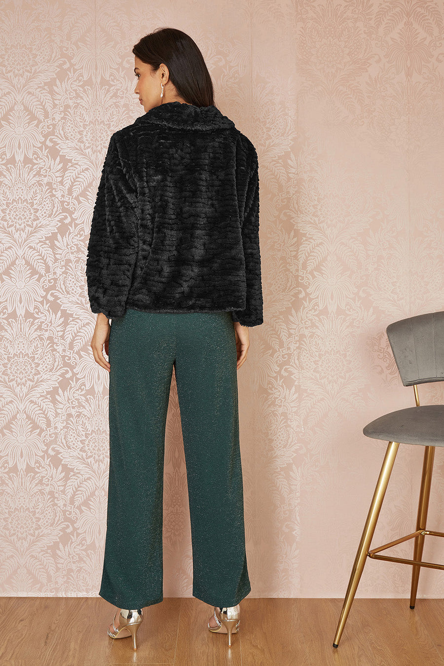 Yumi Black Faux Fur Short Jacket
