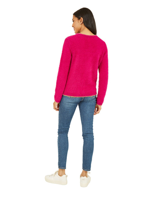 Mela Pink Fluffy Star Christmas Jumper
