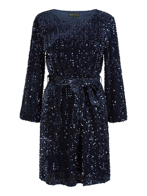 Mela Navy Sequin Smock Dress