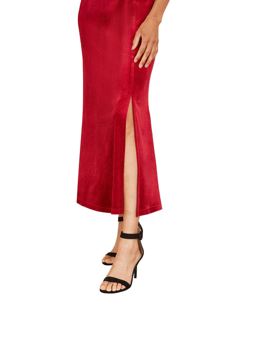 Mela Red Velvet Fitted Midi Dress
