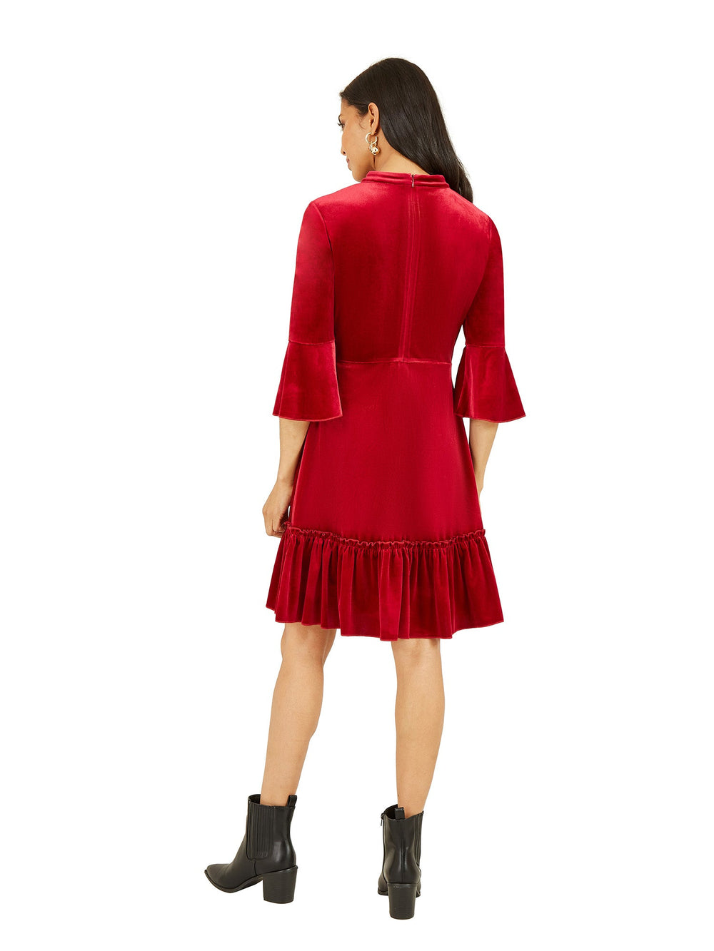 Mela Red Velvet High Neck Skater Dress