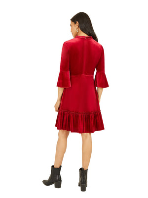 Mela Red Velvet High Neck Skater Dress