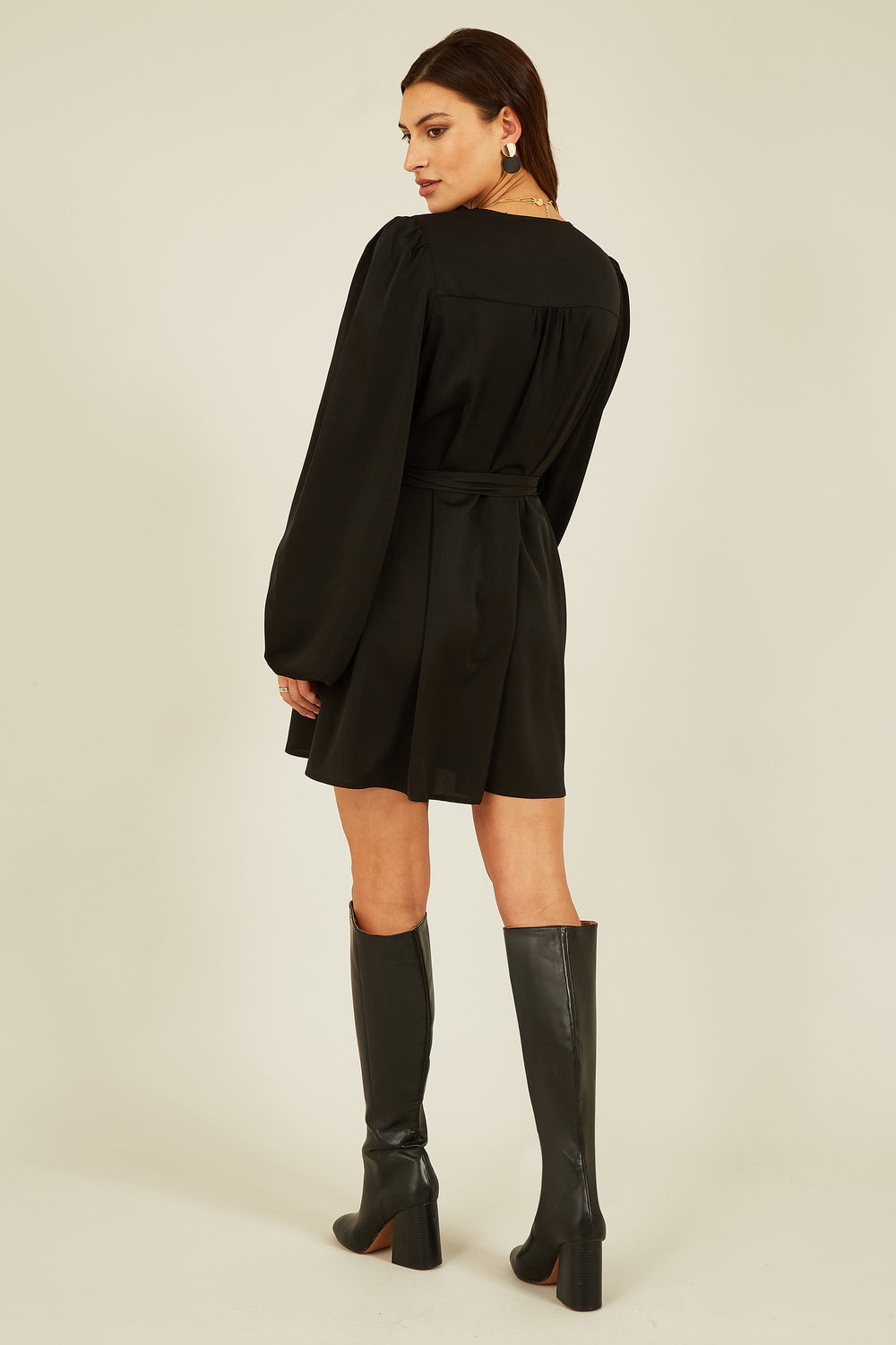 Mela Black Balloon Sleeve Shirt Dress