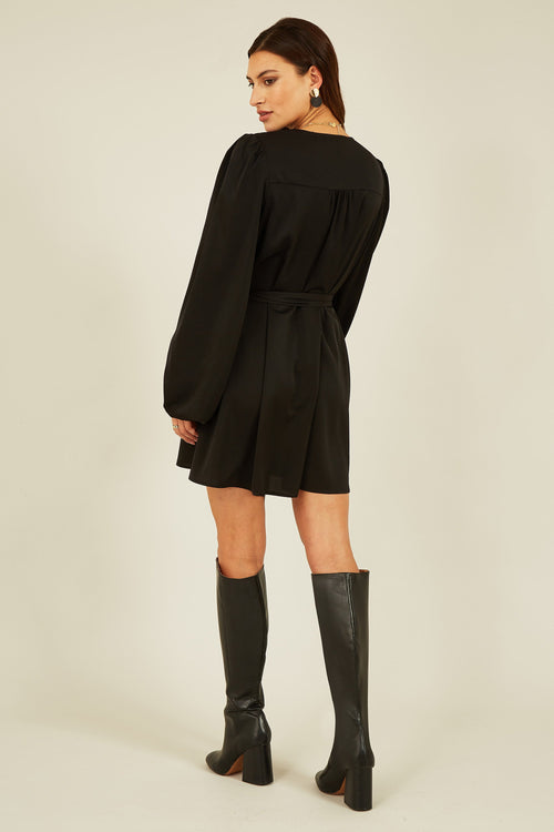 Mela Black Balloon Sleeve Shirt Dress