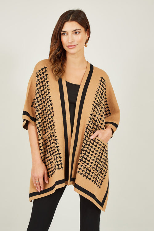 Mela Brown Check and Stripe Knitted Cape