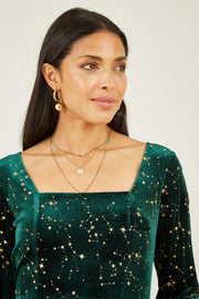 Yumi Green Star Foil Print Long Sleeve Skater Dress