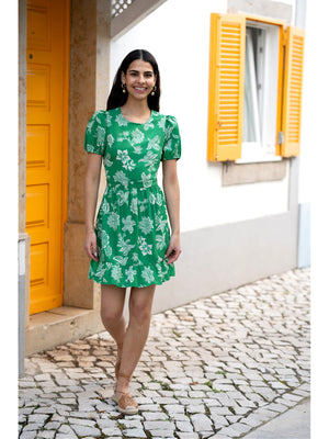 Mela Green Floral Print Skater Dress With Back Tie