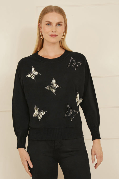 Yumi Black Sequin Butterfly Jumper