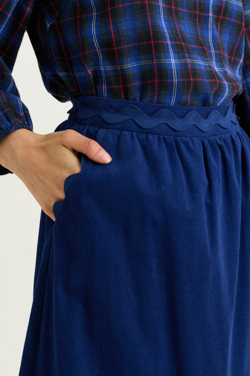 Montana Babycord Ric Rac Trim Tiered Midi Skirt - Navy