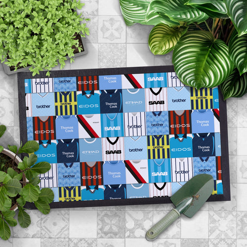 Manchester Blue Kit Montage - Retro Door Mat - 60cm x 40cm