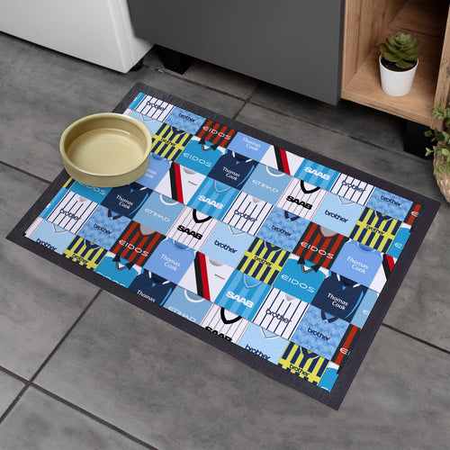 Manchester Blue Kit Montage - Retro Door Mat - 60cm x 40cm