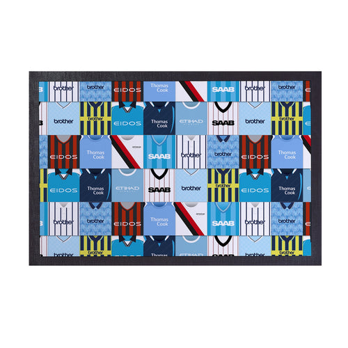 Manchester Blue Kit Montage - Retro Door Mat - 60cm x 40cm