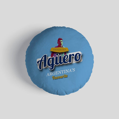 Manchester Blue Aguero - Football Legends - Circle Cushion 14"
