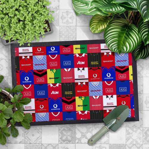 Manchester Red Kit Montage - Retro Door Mat - 60cm x 40cm