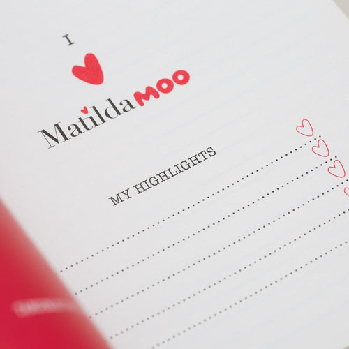 Matilda Moo | A5 Ruled Notebook | Hearts | Blue