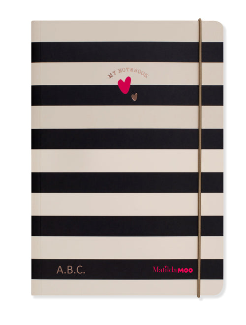 Matilda Moo | A5 Ruled Notebook | Striped | Black